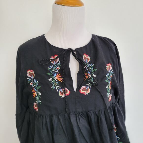 ZARA Fairy Grunge Blouse Black Floral Bell Sleeves Semi Sheer Women XS - Picture 5 of 15